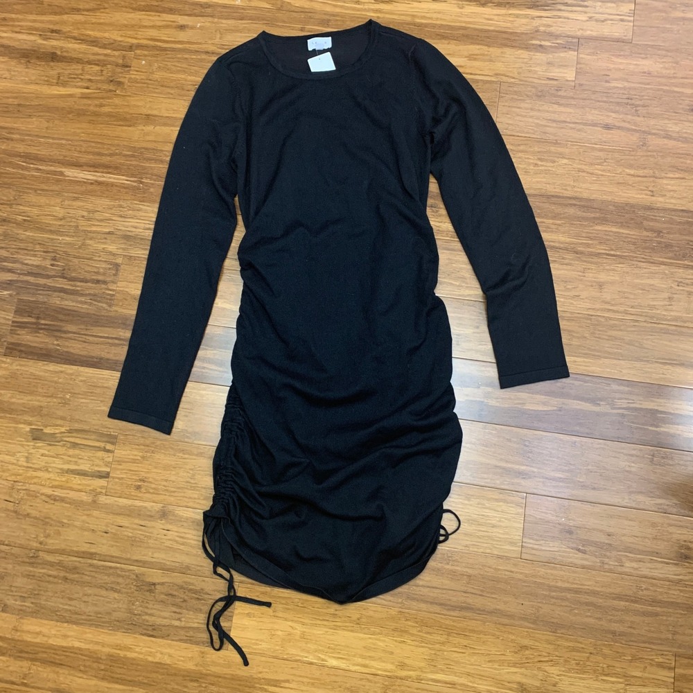 LE LIS Ruched Dress Womens Size Medium Black‎ Drawstring Bodycon Long Sleeve NWT